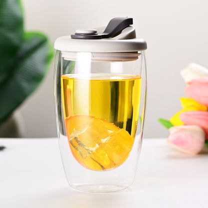 Double Layer Glass Cup with Lid