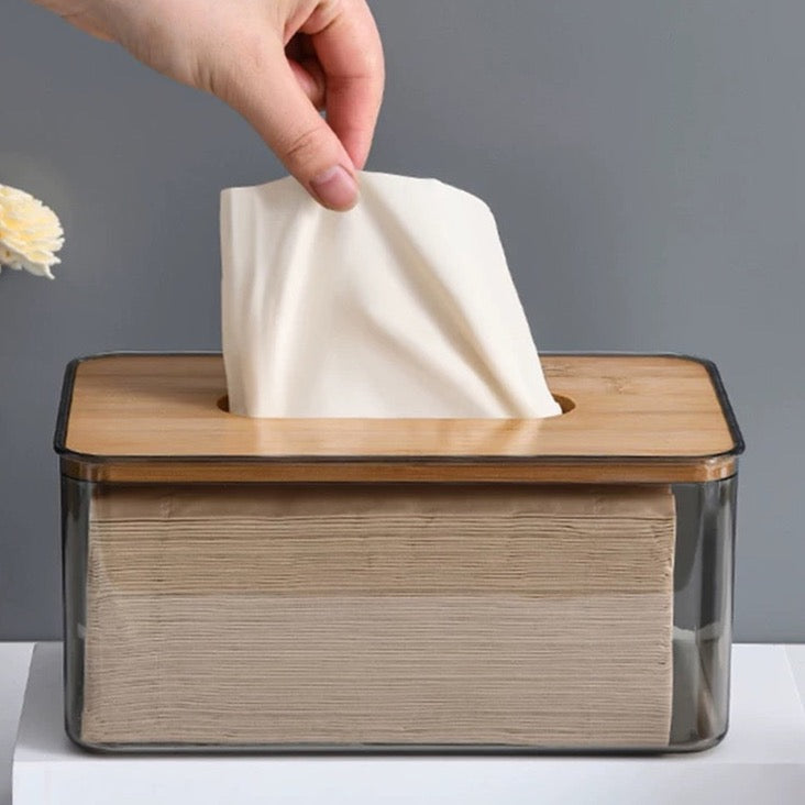 Pine Wood Top Acrylic Tissue Box