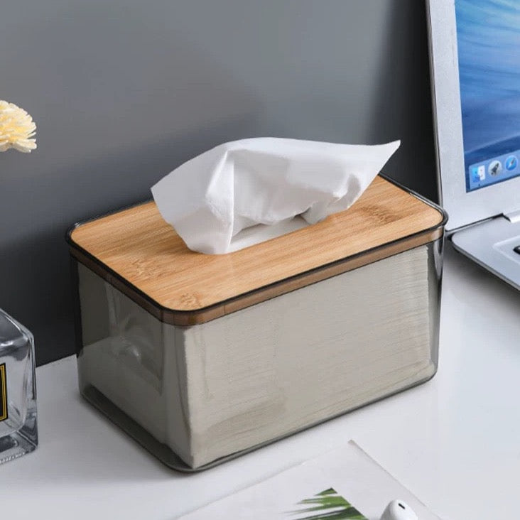 Pine Wood Top Acrylic Tissue Box