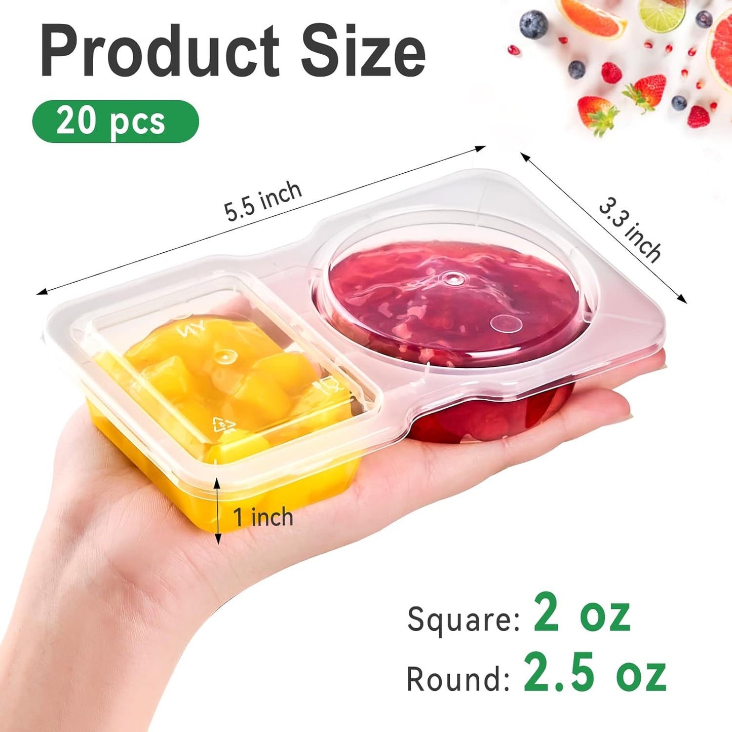 Double Compartment Condiment,Dips Container with Lid (Pack of 20)