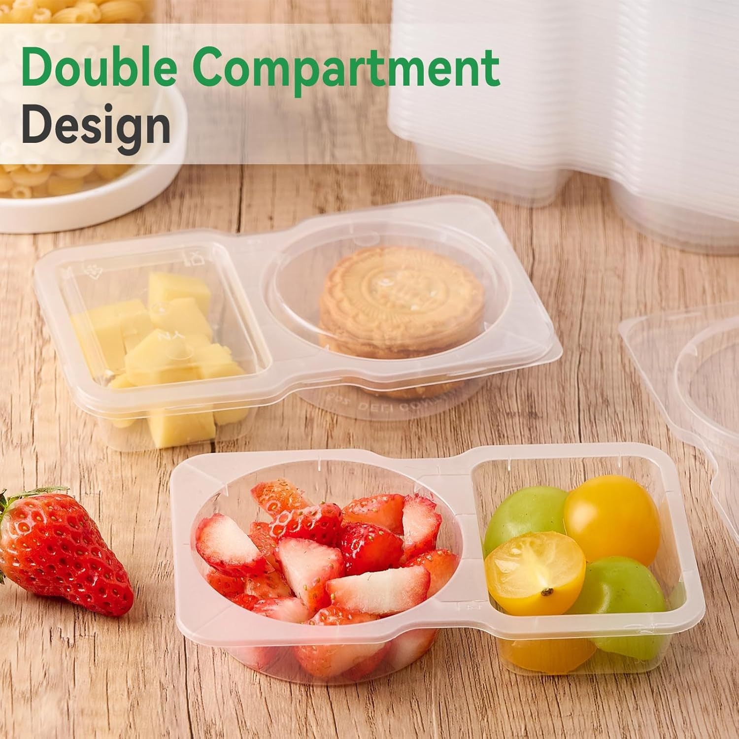 Double Compartment Condiment,Dips Container with Lid (Pack of 20)