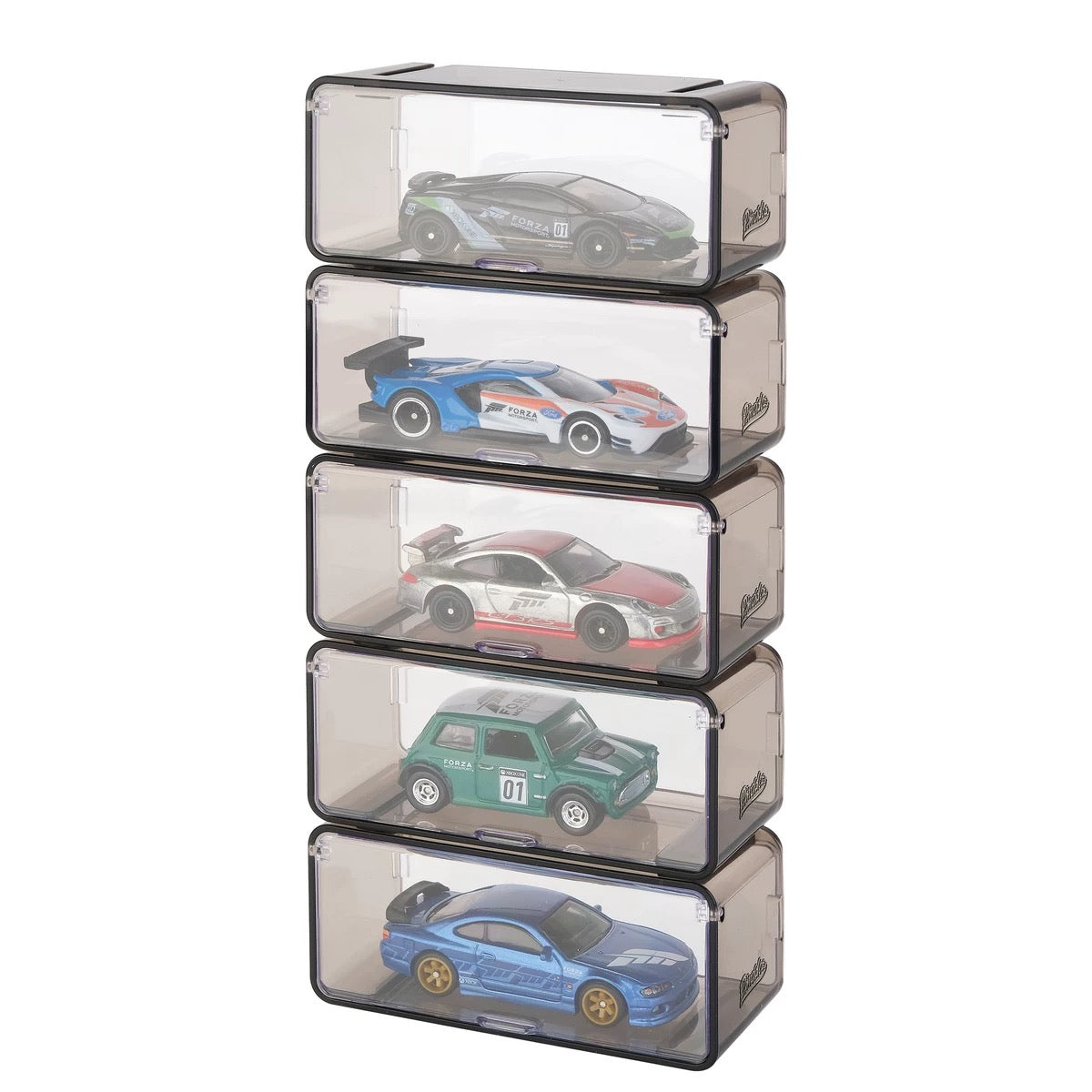 Stackable Set of 5 Vertical Collector Acrylic  Display Case with Individual Front Flap - 1:64 Scale