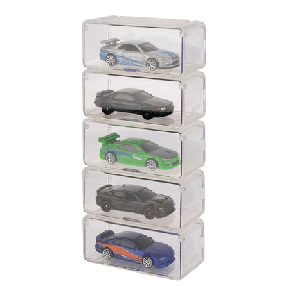 Stackable Set of 5 Vertical Collector Acrylic  Display Case with Individual Front Flap - 1:64 Scale