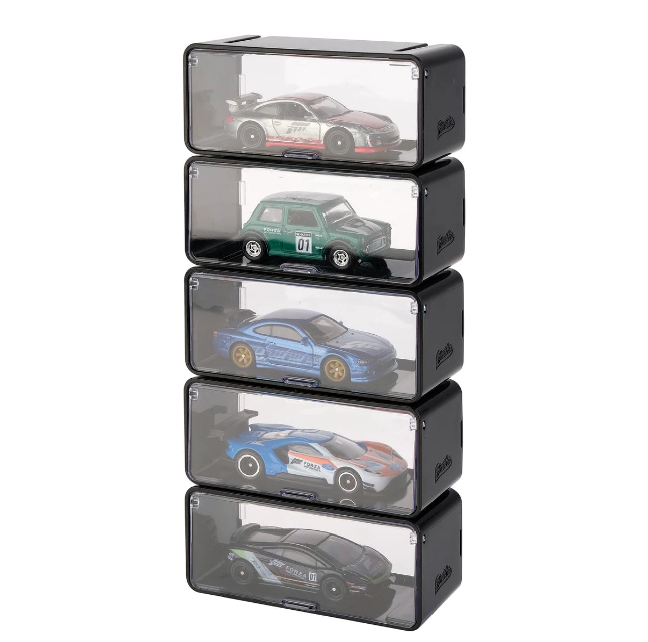 Stackable Set of 5 Vertical Collector Acrylic  Display Case with Individual Front Flap - 1:64 Scale