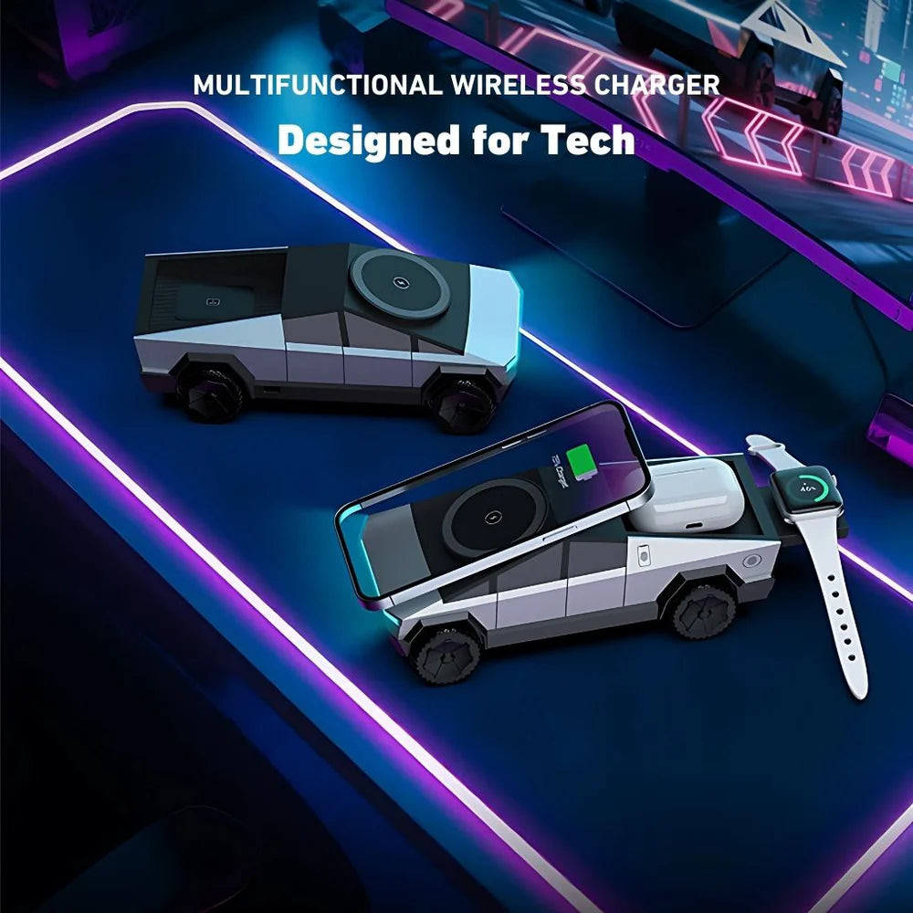 3 in 1 CyberDock+ Cyber Truck inspired Motorised MagSafe Charging Dock