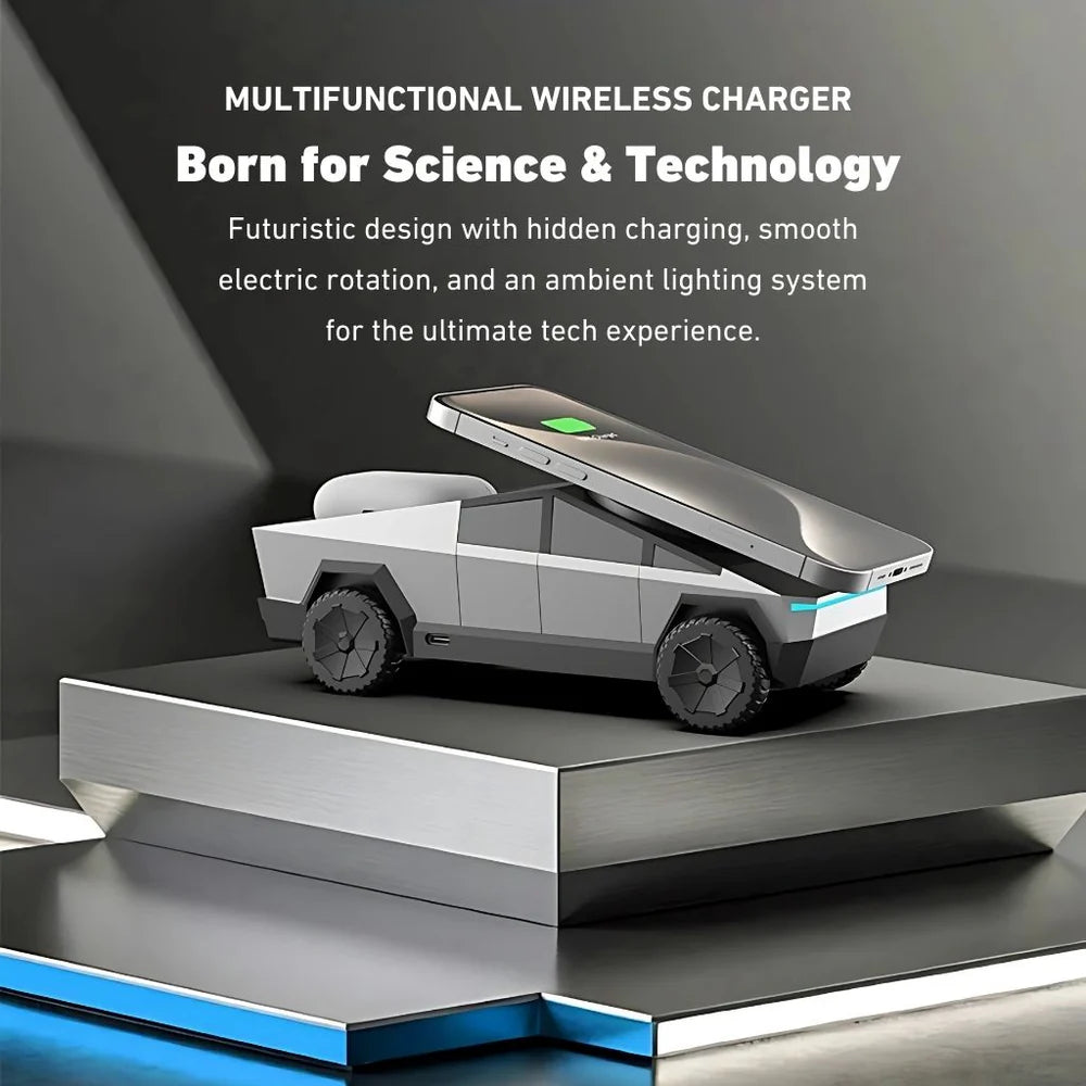 3 in 1 CyberDock+ Cyber Truck inspired Motorised MagSafe Charging Dock