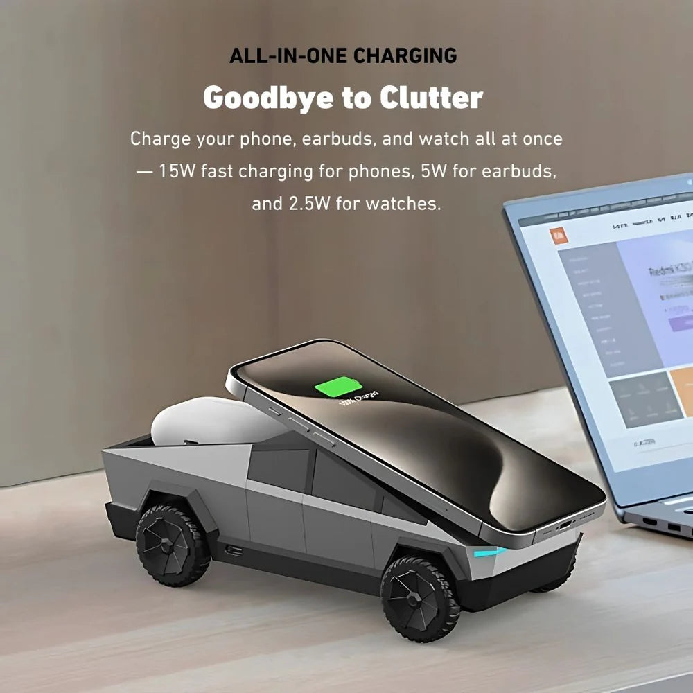 3 in 1 CyberDock+ Cyber Truck inspired Motorised MagSafe Charging Dock