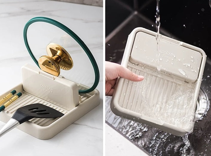 Spoon/Spatula Rest with Lid Holder (foldable)