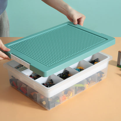 Toys Storage Organizer Box for Lego, Toy Storage Box with Building Plate Lid and Removable Tray, Building Block Storage, Stackable Plastic Organizer Bins