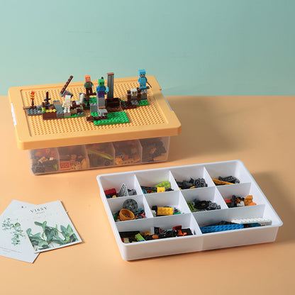 Toys Storage Organizer Box for Lego, Toy Storage Box with Building Plate Lid and Removable Tray, Building Block Storage, Stackable Plastic Organizer Bins