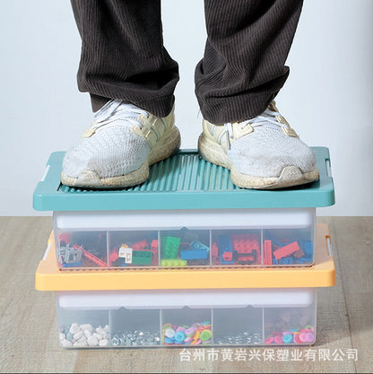 Toys Storage Organizer Box for Lego, Toy Storage Box with Building Plate Lid and Removable Tray, Building Block Storage, Stackable Plastic Organizer Bins