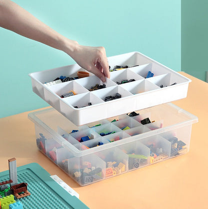 Toys Storage Organizer Box for Lego, Toy Storage Box with Building Plate Lid and Removable Tray, Building Block Storage, Stackable Plastic Organizer Bins