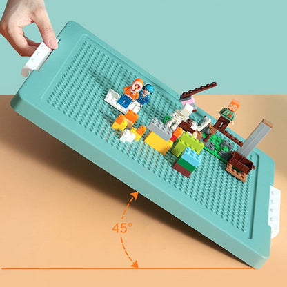 Toys Storage Organizer Box for Lego, Toy Storage Box with Building Plate Lid and Removable Tray, Building Block Storage, Stackable Plastic Organizer Bins