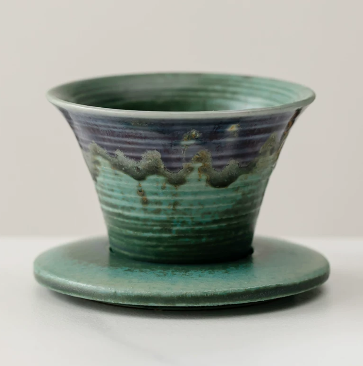 Japanese-theme Ceramic Cone Tea Cup with Base (Set of 2)