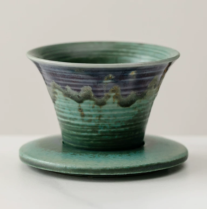Japanese-theme Ceramic Cone Tea Cup with Base (Set of 2)