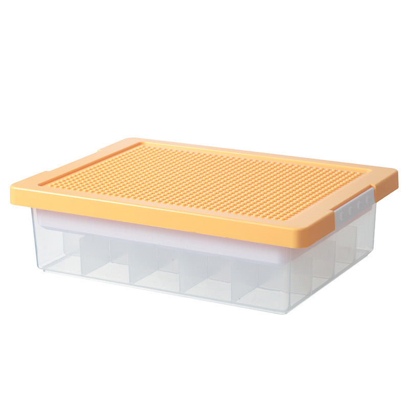 Toys Storage Organizer Box for Lego, Toy Storage Box with Building Plate Lid and Removable Tray, Building Block Storage, Stackable Plastic Organizer Bins