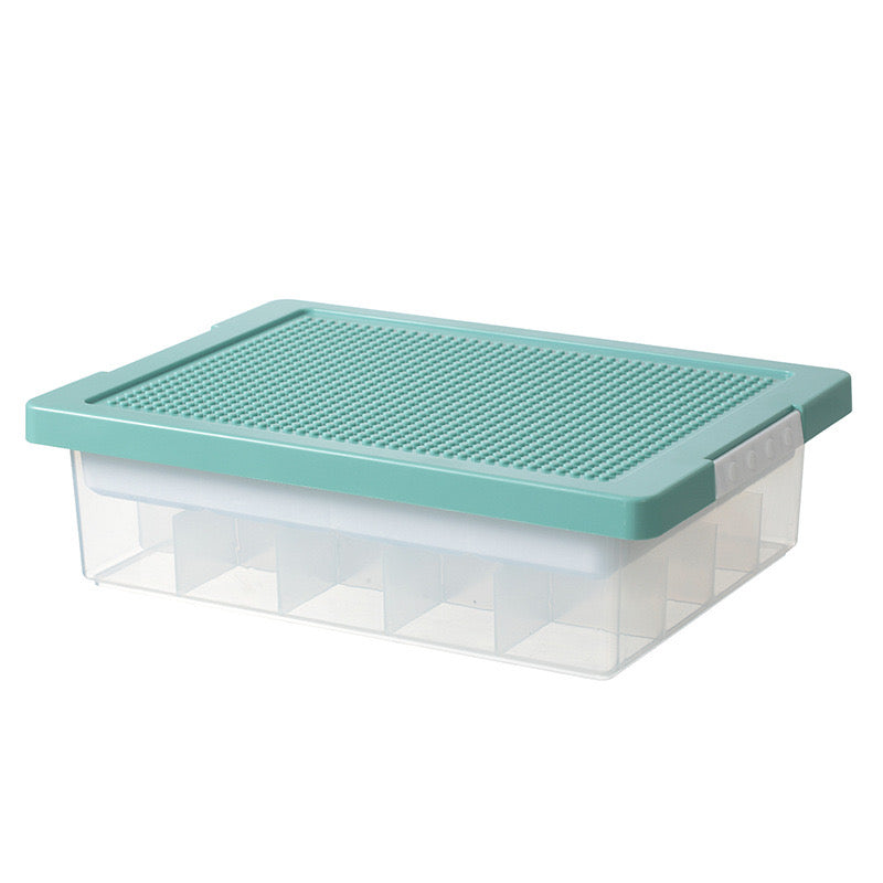 Toys Storage Organizer Box for Lego, Toy Storage Box with Building Plate Lid and Removable Tray, Building Block Storage, Stackable Plastic Organizer Bins