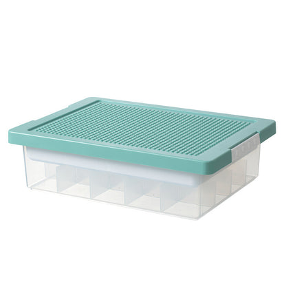Toys Storage Organizer Box for Lego, Toy Storage Box with Building Plate Lid and Removable Tray, Building Block Storage, Stackable Plastic Organizer Bins
