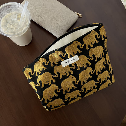 Simple Wish Embroidered Golden Trunk Multi Purpose Pouch