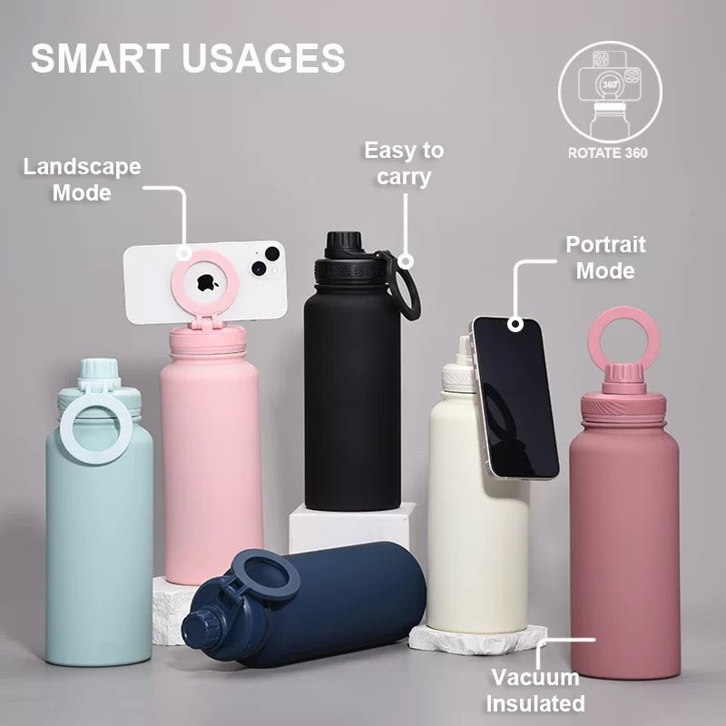 Insulated Stainless Steel Flask with Magsafe Compatible Phone Holder