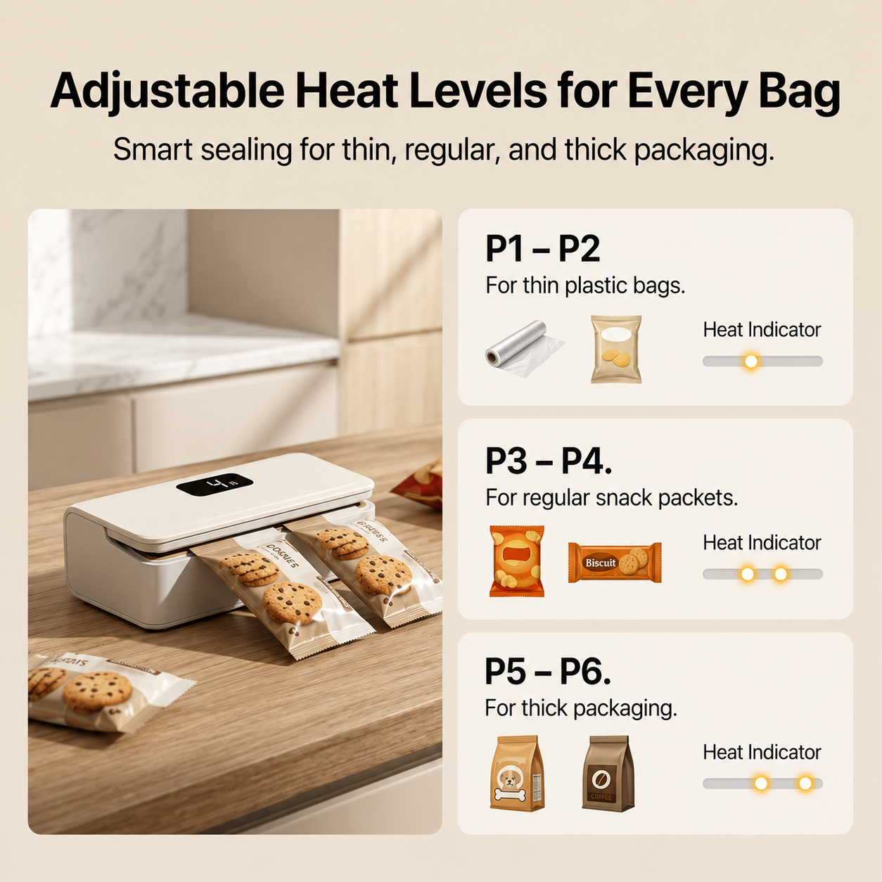 SmartSeal™ Handheld Heat Sealer with 6 adjustable heat levels