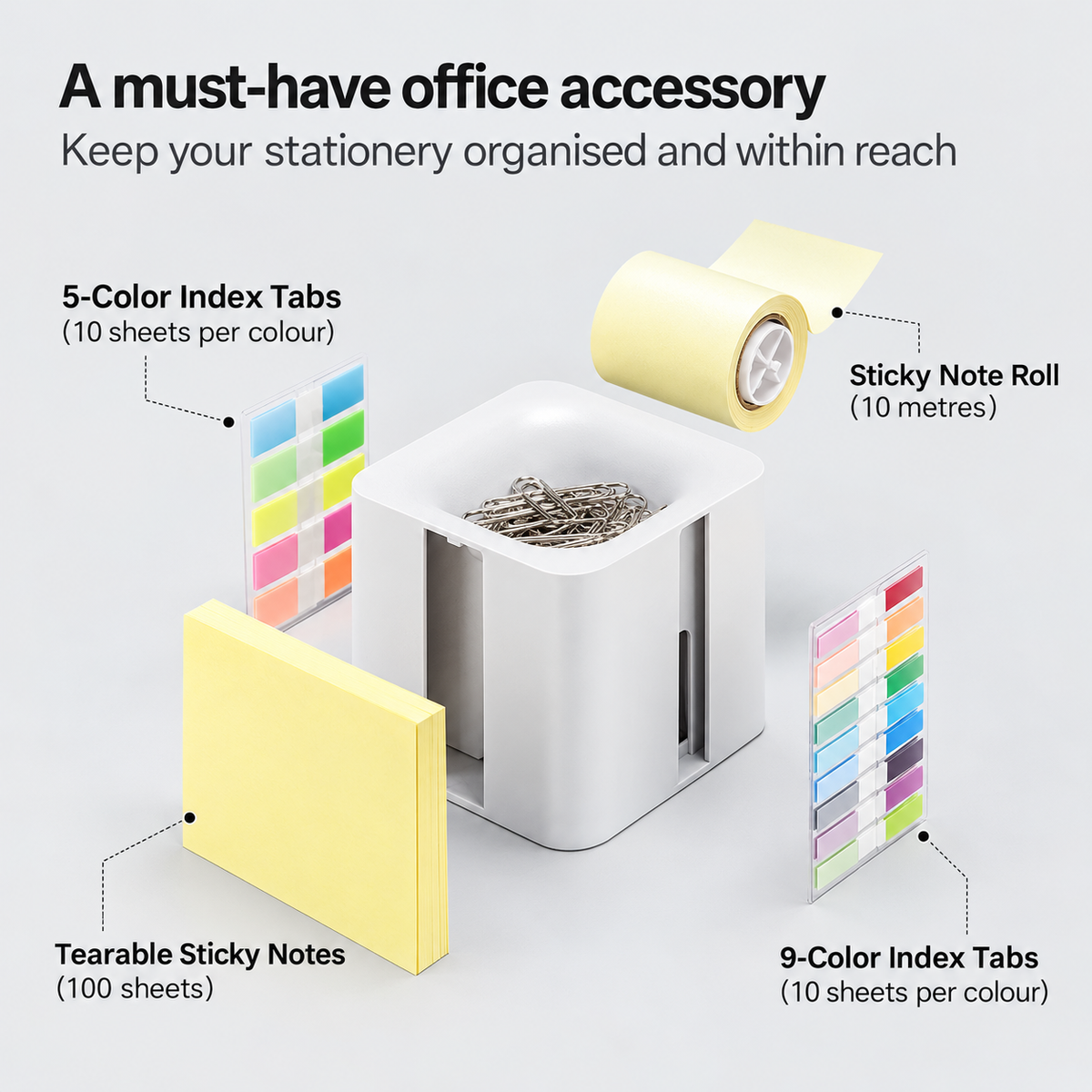 DeskMate™ 5-in-1 Sticky Note Dispenser – Your All-in-One Desk Essential