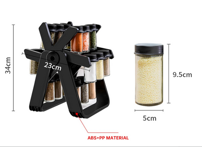 Rotating Kitchen Spice Organiser Set with Labels, Funnel and Marker