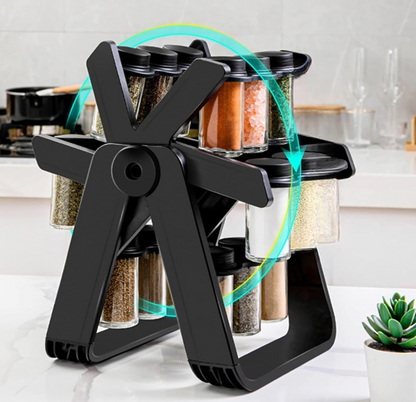 Rotating Kitchen Spice Organiser Set with Labels, Funnel and Marker