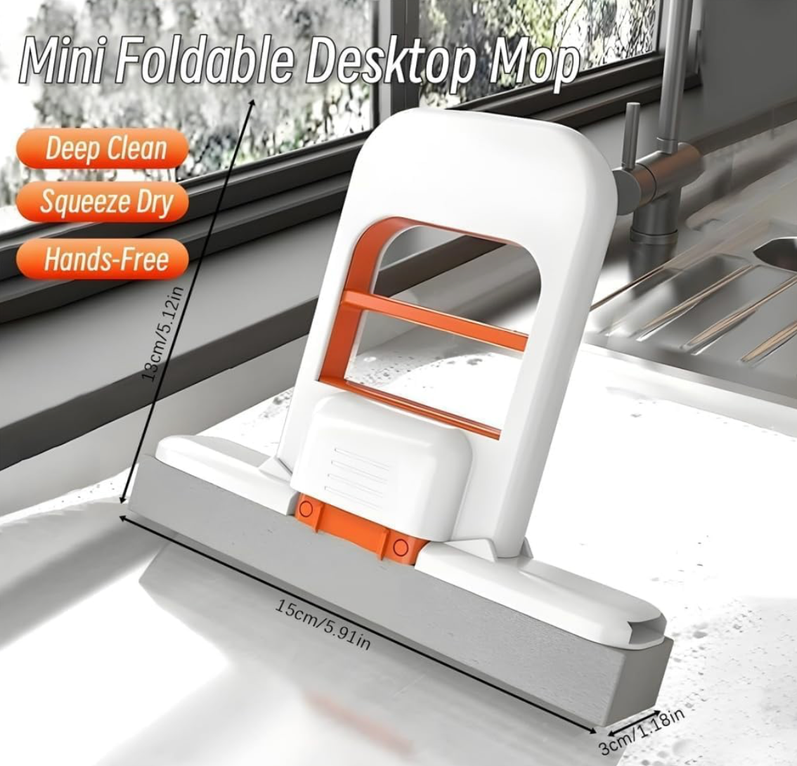 Portable  Mini Foldable Self-Squeeze Desktop Mop with 1 x Extra Soft Sponge