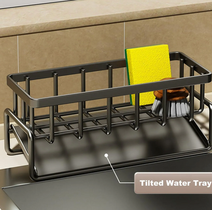 Sink Caddy Kitchen Sink Organizer Rack with Automatic Drain Tray | Stainless Steel Countertop Storage Holder for Sponges, Soap, Brushes & Dishwashing Liquid – Rustproof & Quick Dry Design