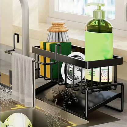 Sink Caddy Kitchen Sink Organizer Rack with Automatic Drain Tray | Stainless Steel Countertop Storage Holder for Sponges, Soap, Brushes & Dishwashing Liquid – Rustproof & Quick Dry Design