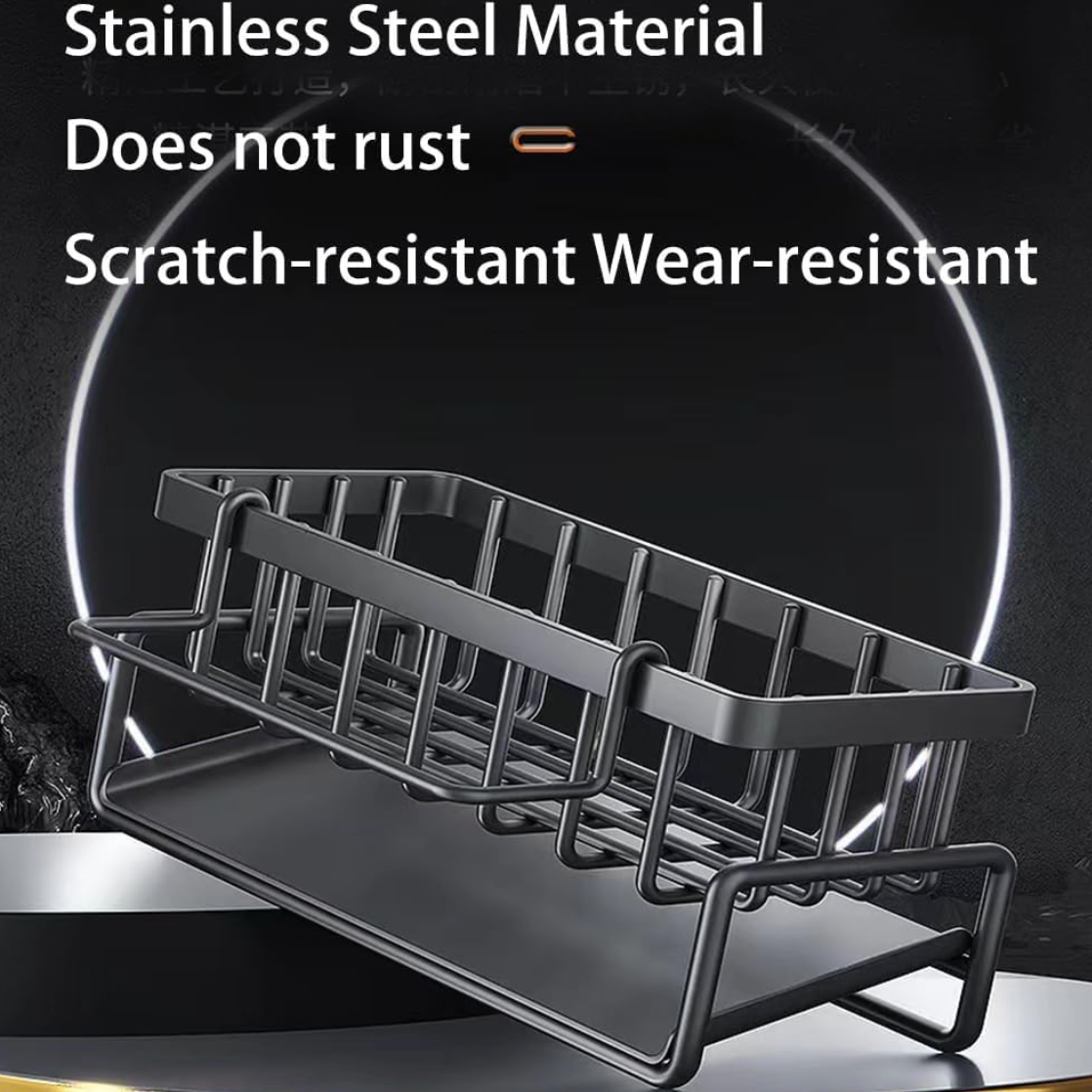 Sink Caddy Kitchen Sink Organizer Rack with Automatic Drain Tray | Stainless Steel Countertop Storage Holder for Sponges, Soap, Brushes & Dishwashing Liquid – Rustproof & Quick Dry Design