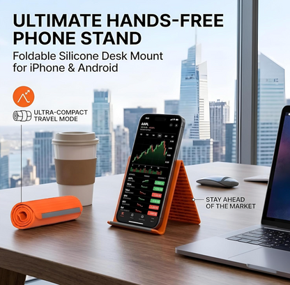 Flexible Portable Foldable Silicone Aluminum Phone Stand for Desk & Travel, Adjustable Non-Slip Universal Phone & Tablet Holder for Home, Kitchen, Office