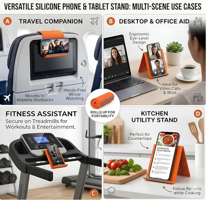 Flexible Portable Foldable Silicone Aluminum Phone Stand for Desk & Travel, Adjustable Non-Slip Universal Phone & Tablet Holder for Home, Kitchen, Office
