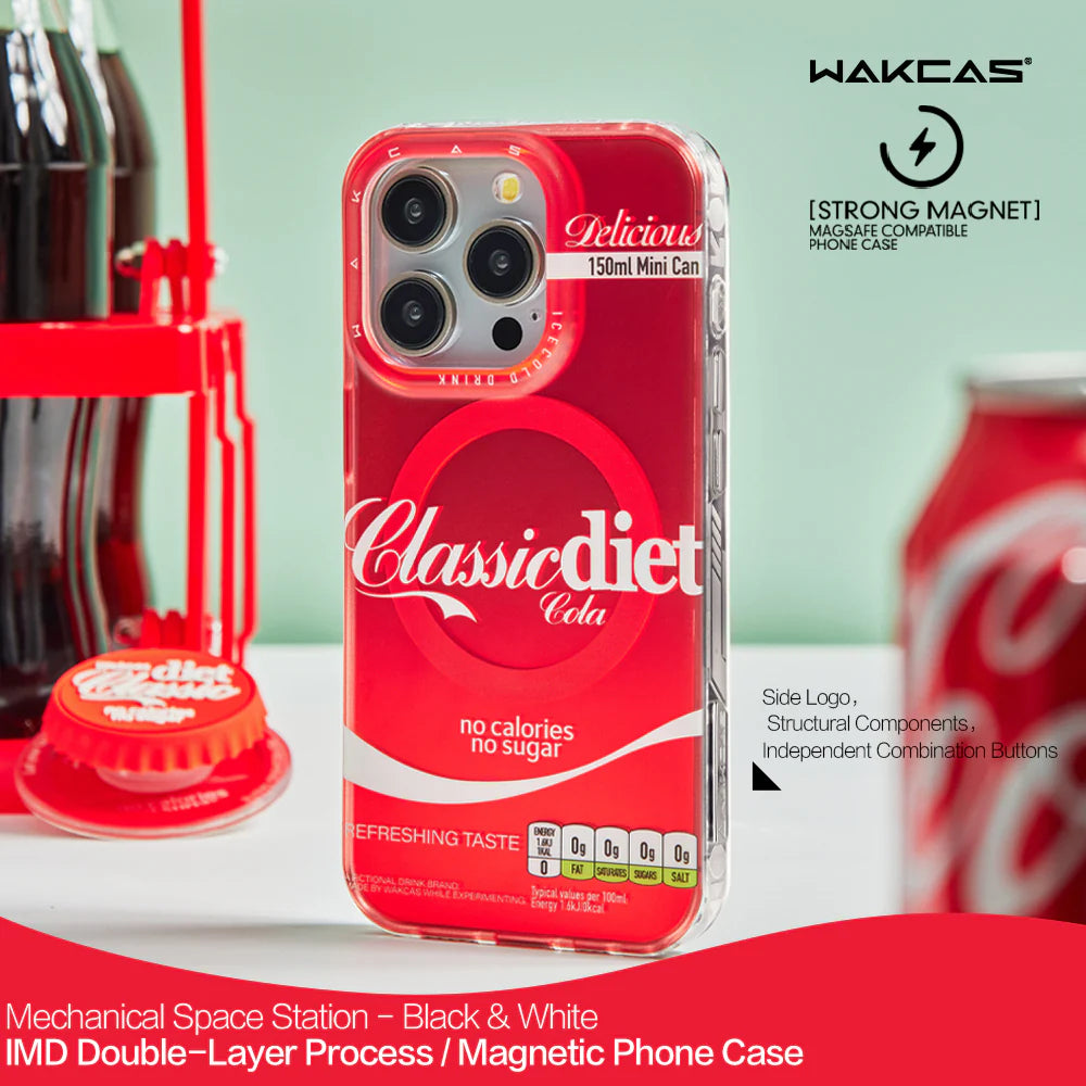 WAKCAS Classic Diet Red Beverage Magnetic iPhone Magsafe Case (with optional pop socket)